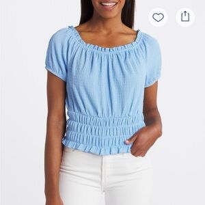 Sky Blue Smocked Women's Blouse